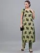 Green & Black Flock Printed Straight Kurta With Pant Set
