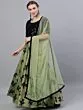 Green & Black Flock Print Lehenga With Sequenced Choli & Net Dupatta