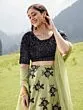Green & Black Flock Print Lehenga With Sequenced Choli & Net Dupatta