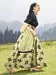 Green & Black Flock Print Lehenga With Sequenced Choli & Net Dupatta