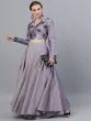Purple & Black Flock Printed Lehenga Choli Set
