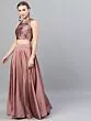 Mauve & Black Flock Printed Lehenga Choli Set With Net Dupatta