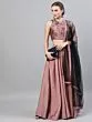 Mauve & Black Flock Printed Lehenga Choli Set With Net Dupatta