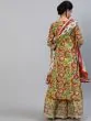 Green & Red Floral Printed Lace Work Kurta Sharara With Dupatta Set