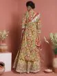Green & Red Floral Printed Lace Work Kurta Sharara With Dupatta Set