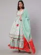 Pastle Green & Red Floral Printed Lace Work Kurta & Sharara With Dupatta Set