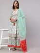 Pastle Green & Red Floral Printed Lace Work Kurta & Sharara With Dupatta Set