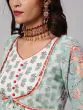Pastle Green & Red Floral Printed Lace Work Kurta & Sharara With Dupatta Set