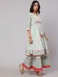 Pastle Green & Red Floral Printed Lace Work Kurta & Sharara With Dupatta Set