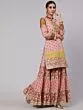 Light Brown & Olive Printed Lace Work Kurta & Sharara With Dupatta & Potali Bag