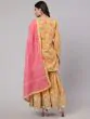 Yellow & Pink Floral Printed Kurta & Sharara With Dupatta Set