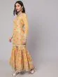 Yellow & Pink Floral Printed Kurta & Sharara With Dupatta Set