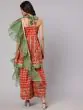 Red & Green Floral Printed Lace Work Kurta & Sharara With Organza Dupatta