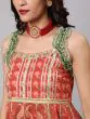 Red & Green Floral Printed Lace Work Kurta & Sharara With Organza Dupatta