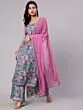 Blue & Pink Floral Printed Kurta & Palazzo With Dupatta Set