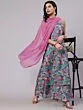 Blue & Pink Floral Printed Kurta & Palazzo With Dupatta Set