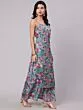 Blue & Pink Floral Printed Kurta & Palazzo With Dupatta Set