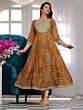 Women Printed Viscose Rayon Anarkali Kurta (Gold, Multicolor)