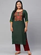 Women Embroidered Pure Cotton Straight Kurta (Green)