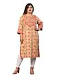 Mirror Work Printed Pure Cotton Women Plus Size Peach Straight Kurta