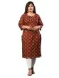 Women Printed Pure Cotton Plus Size Straight Kurta (Brown & Green)