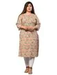 Women Printed Pure Cotton Plus Size Straight Kurta (Beige)