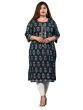 Women Printed Rayon Blue Plus Size Straight Kurta (Blue)