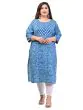Women Floral Print Plus Size Cotton Straight Kurta (Blue)