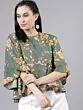 Women Teal Floral Printed Peplum Top