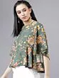 Women Teal Floral Printed Peplum Top