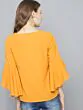 Women Mustard Solid Top with Embroidered Detail