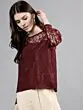 Women Maroon Self Design Top