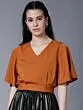 Women Rust Red Solid Blouson Crop Top