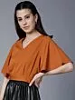 Women Rust Red Solid Blouson Crop Top