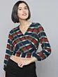 Women Red Checked Cropped Wrap Top