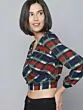 Women Red Checked Cropped Wrap Top
