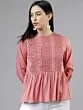 Women Pink Self Design Peplum Top