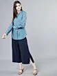 Women Blue Solid Shirt Style Top