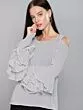 Women White & Navy Blue Striped Cold-Shoulder Top