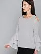 Women White & Navy Blue Striped Cold-Shoulder Top