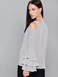 Women White & Navy Blue Striped Cold-Shoulder Top