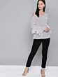 Women White & Navy Blue Striped Cold-Shoulder Top