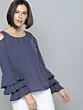 Women Navy Blue & White Striped Top