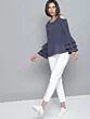 Women Navy Blue & White Striped Top