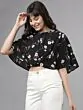 Women Black Printed Crop Blouson Top