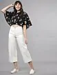 Women Black Printed Crop Blouson Top