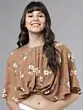 Women Beige Printed Crop Twisted Cape Top