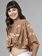 Women Beige Printed Crop Twisted Cape Top