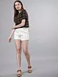 Women Navy Blue & Mustard Yellow Checked Boxy Top