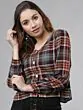 Women Burgundy & Turquoise Blue Checked Shirt Style Top